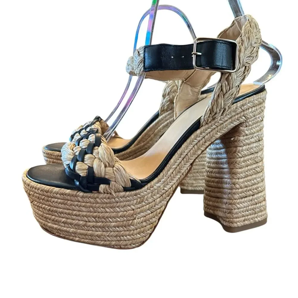 Castaner Agnes Raffia & Leather Platform Sandals Braided Detail NEW EU 39 US 8